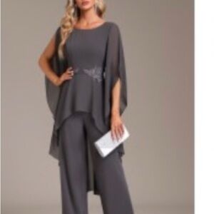 Elegant Gray Women's 2 piece Flowy Jumpsuit by Modlily